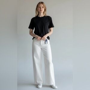 Universal Thread Women's High Rise Sailor Wide Leg Ankle Jeans White Denim, NEW